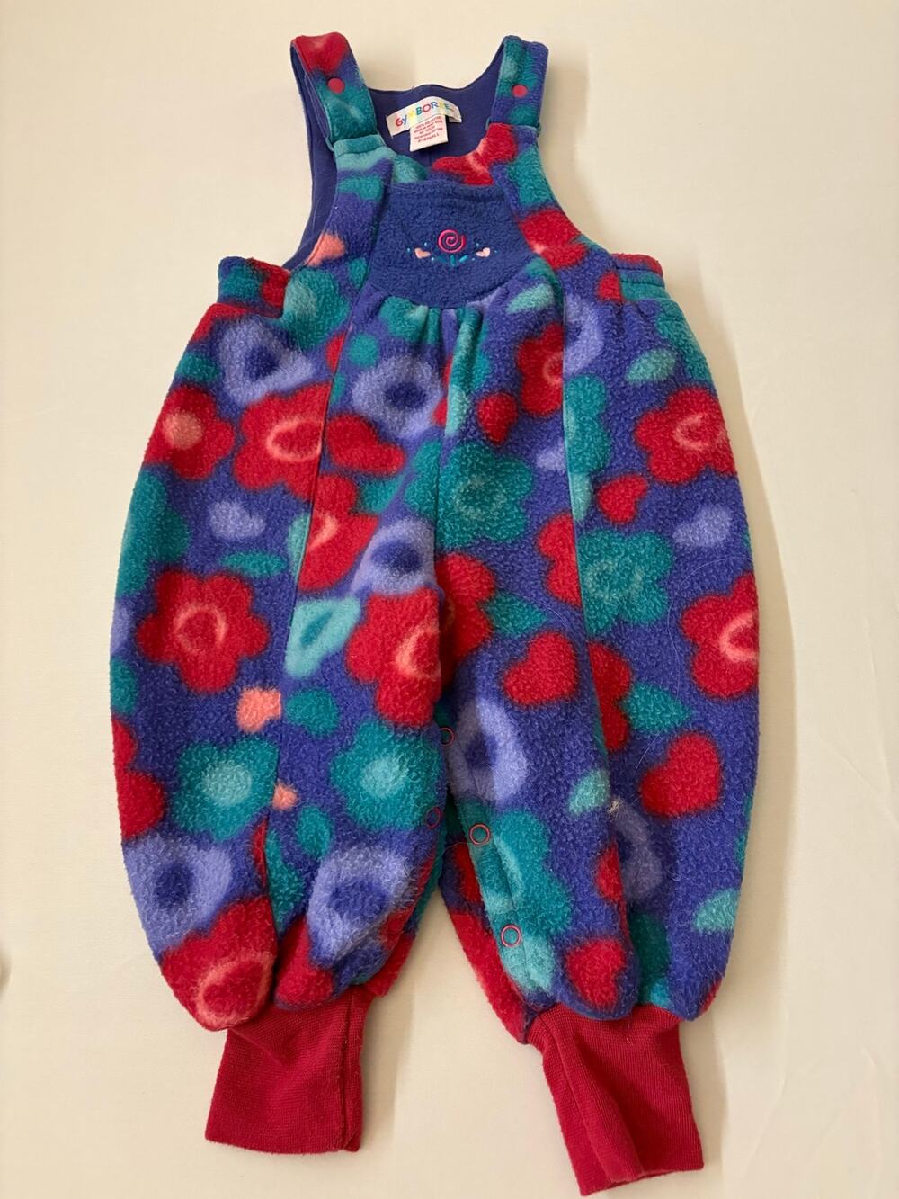 Vintage Gymboree Floral Fleece Overalls Romper Purple Red XS Kidcore